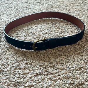 Black leather belt with gold buckle